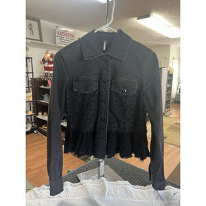 Free People Multi Textured Jacket Womens Size 2 Distressed Button Up GUC